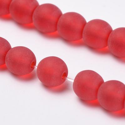 Lot de  30 perles verre givré rouge 6mm