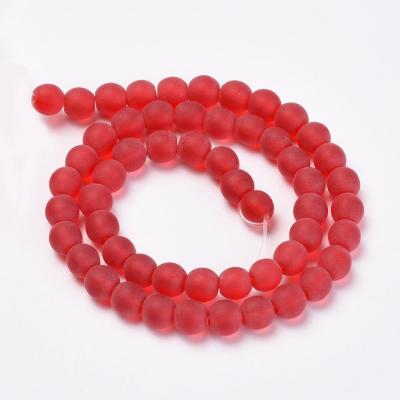 1 fil d'environ 33 perles verre givré rouge 10mm