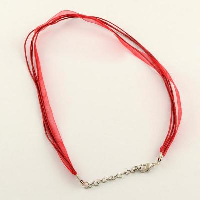 1 collier cordon ciré et organza rouge 44cm avec fermoir et extension