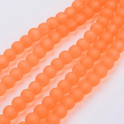 1 fil d'environ 100 perles verre givré orange foncé 6mm