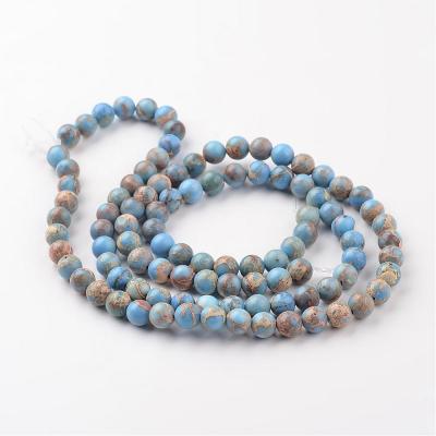 1 fil d'environ 44 perles jaspe impérial rondes tons bleus 4mm