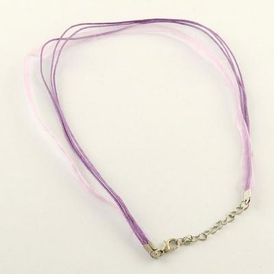 1 collier cordon ciré et organza violet environ 44cm