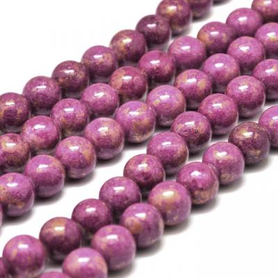 Lot de 15 perles jaspe naturel rondes rose poudré or 4mm