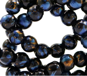 Perles en verre 4mm look feuille d'or noir doré bleu zircon
