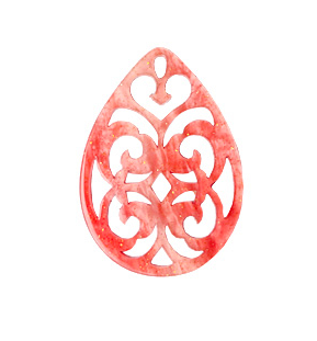 Lot de 2 pendentifs en résine forme goutte baroque 38x27mm rouge et corail