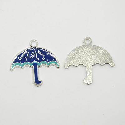 1 pendentif parapluie bleu 26x28x2mm métal émaillé