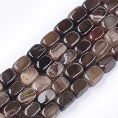Lot de 14 perles Agate naturelle cuboide à rayures 13x9mm sur fil