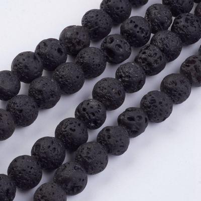 1 fil d'environ 46 perles de lave noires 8 mm
