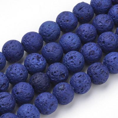 1 fil d'environ 38 perles de lave bleues 10 mm