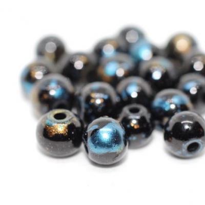 Perles en verre 6mm look feuille d'or noir doré bleu zircon