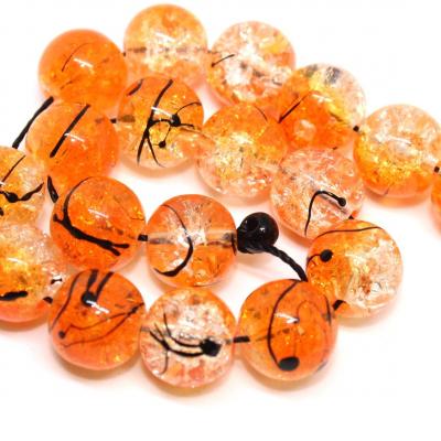 Lot de 18 perles rondes en verre craquelé orange et cristal 10mm