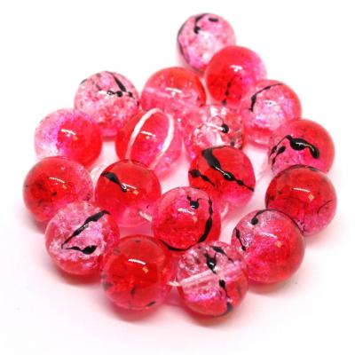 Lot de 18 perles verre craquelé Rouge et cristal 10mm sur fil