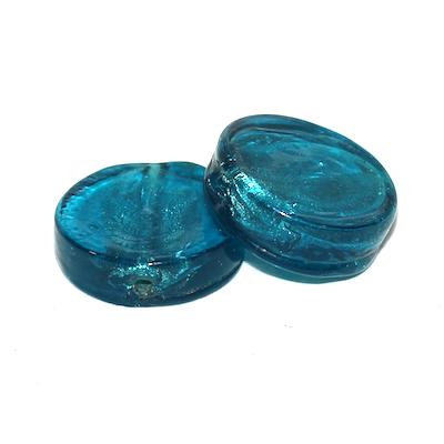 Lot de 2 palets ronds en verre bleu Aqua et feuille d'argent 20mm