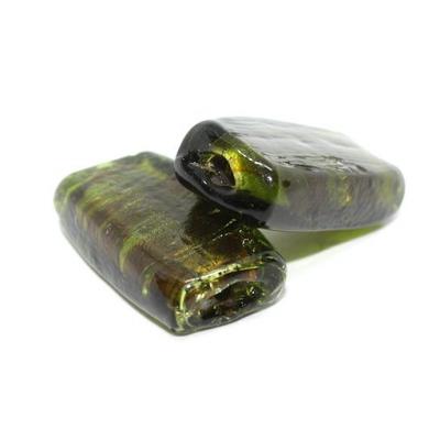 Lot de 2 perles verre feuille d'argent palets rectangles Vert olive/Brun  36*20mm
