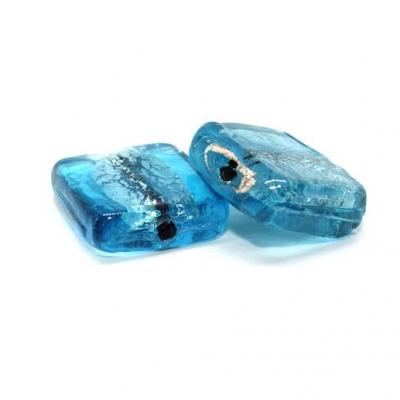 Lot de 2 perles feuille d'argent palets carrés Bleu Aqua 26*26mm