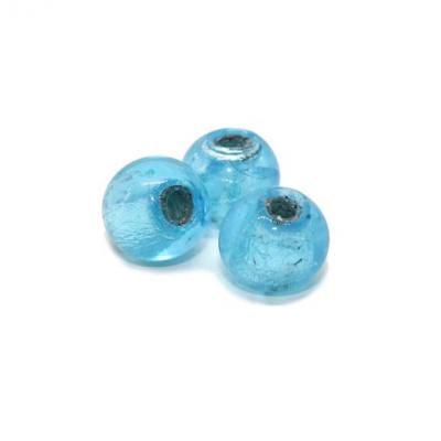 Lot de 3 perles rondes feuille d'argent Bleu Aqua 13mm