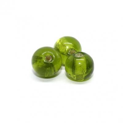 Lot de 3 perles rondes feuille d'argent Vert olive 13mm