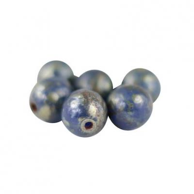 Lot de 6 perles verre tchèque bleu et cuivre  6mm