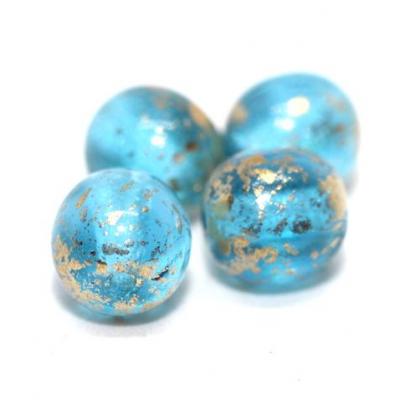 Lot de 4 perles rondes bleues et or verre tchèque 6mm