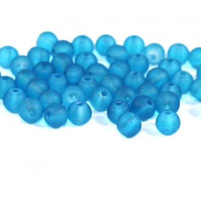 Lot de  50 perles verre givré turquoise 4mm