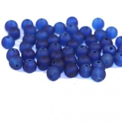 Lot de  50 perles verre givré bleu électrique 4mm
