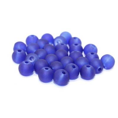 Lot de  30 perles verre givré bleu électrique 6mm