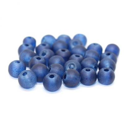Lot de  30 perles verre givré bleu marine 6mm