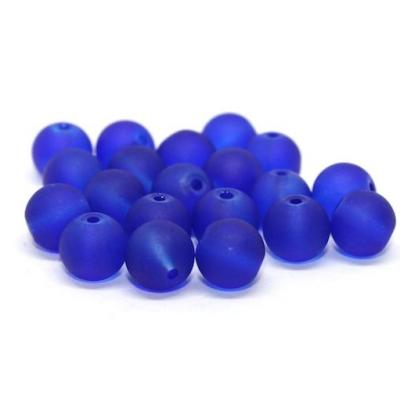 Lot de  20 perles verre givré bleu électrique 8mm