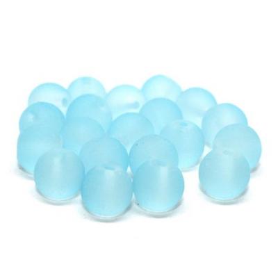 Lot de  20 perles verre givré bleu clair 8mm