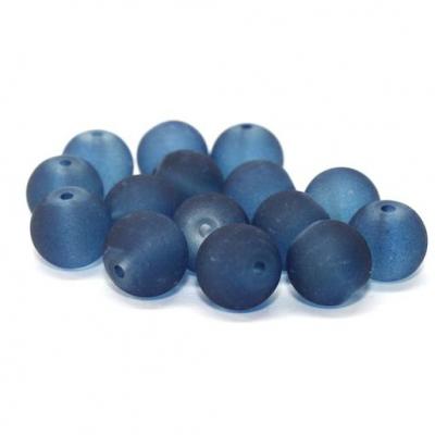 Lot de  15 perles verre givré bleu marine 10mm