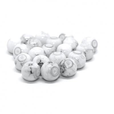 Lot de 20 perles verre peint blanc fumé 8mm