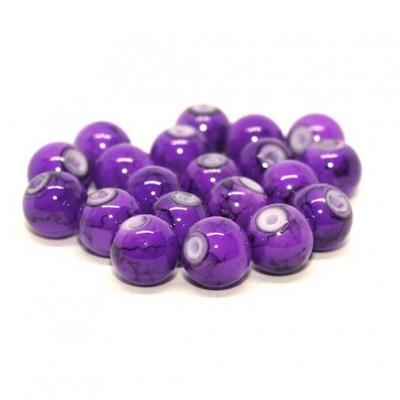 Lot de 20 perles verre peint violet 8mm