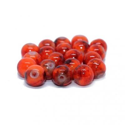 Lot de 20 perles verre peint rouge orangé 8mm