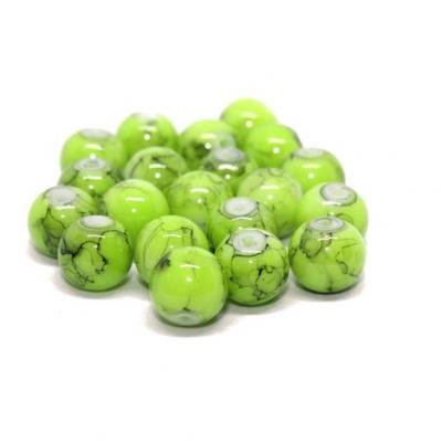 Lot de 20 perles verre peint vert d'eau 8mm