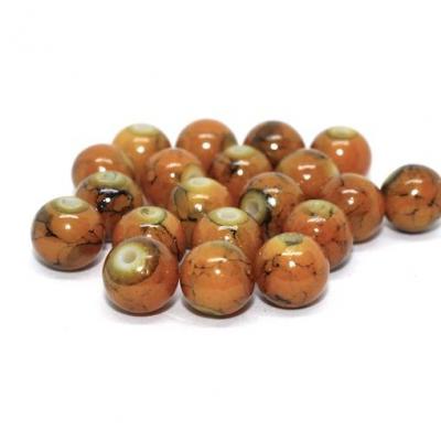 Lot de 20 perles verre peint brun orange 8mm