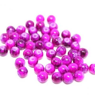 Lot de 50 perles verre peint fuchsia 4mm