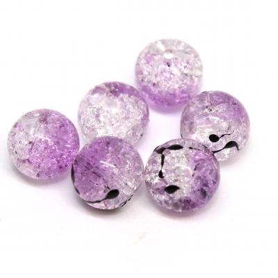 Lot de 6 perles rondes en verre craquelé violet et cristal 10mm