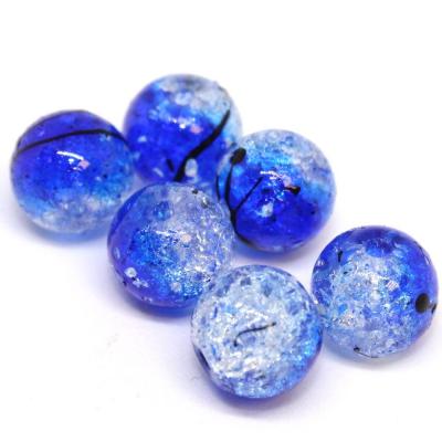 Lot de 6 perles rondes en verre craquelé bleu nuit et cristal 10mm