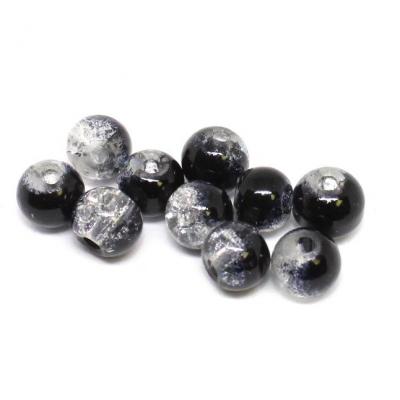 Lot de 10 perles en verre craquelée noir et cristal 6mm