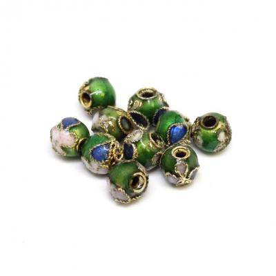 Lot de 10 perles cloisonnées 6mm vert gazon