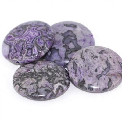 Lot de 4 perles palets ronds Jaspe violet 20x5mm