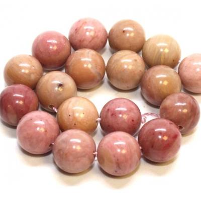 Lot de 18 perles Rhodonite rose crème 10mm sur fil