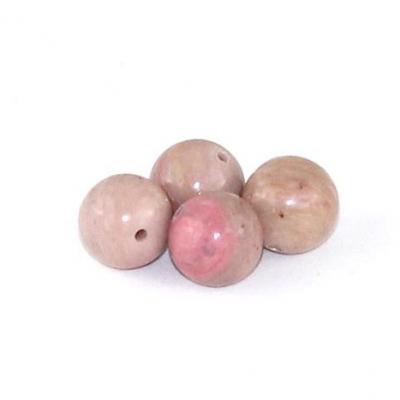 Lot de 4 perles rondes Rhodonite rose et crème 10mm