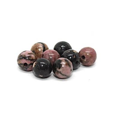 Lot de 8 perles rondes rhodonite tacheté rose et marron 6mm