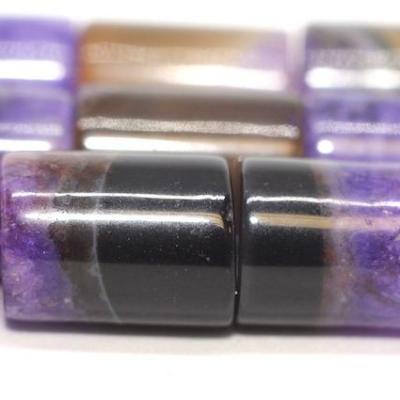 Lot de 30 perles Agate brésilienne naturelle teintée violet forme tonneau 12x8mm sur fil