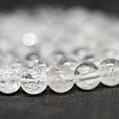 1 fil de 30 perles rondes en cristal de roche craquelé 6mm
