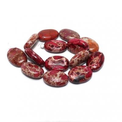 Lot de 14 perles plates ovales Jaspe impérial rouge carmin 14x10 mm
