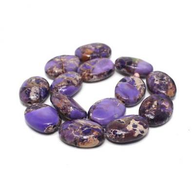 Lot de 14 perles plates ovales Jaspe impérial violet 14x10 mm sur fil