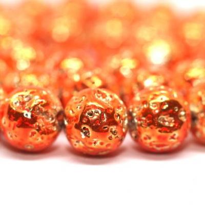 Fil d'environ 60 perles Pierre de lave orange métallisé 6mm