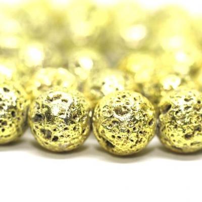 Fil d'environ 60 perles Pierre de lave jaune métallisé 6mm